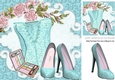 Pretty turq ditzy basque, shoes with makeup 8x8