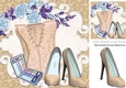 Pretty cream ditzy basque, shoes with makeup 8x8