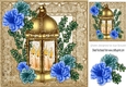 pretty gold lantern with candles and  flowers in ornate frame 8x8