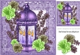 pretty purple lantern with candles and  flowers in ornate frame 8x8