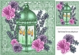 pretty green lantern with candles and  flowers in ornate frame 8x8