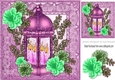 pretty pink lantern with candles and  flowers in ornate frame 8x8
