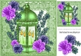 pretty lime  lantern with candles and  flowers in ornate frame 8x8