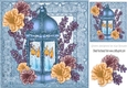 pretty blue lantern with candles and  flowers in ornate frame 8x8