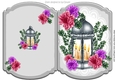 Pretty silver and lace bracket card with lantern & candles A5