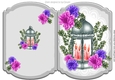 Pretty silver and lace bracket card with lantern & candles pink flowers A5