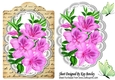 pretty pink Azaleas on lace , script with butterflies