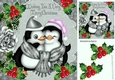 Wishing you a very merry christmas cute penguins in silver with holly 8x8