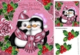 Wishing you a very merry christmas cute penguins in Rose with holly 8x8