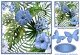 Pretty garden flowers in blue, with paper butterflies
