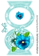 Pretty A5 Oval free standing card of turq/blue pansies