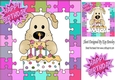 Peek a boo puppy with cake  in jigsaw frame 8x8