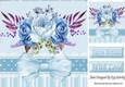 Pretty blue painted roses with organza bow in ornate frame 8x8