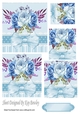 Pretty blue painted roses with organza bow in ornate frame pyramids