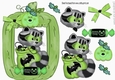 Cute Halloween Raccoon with pumpkins and sweets in green