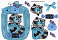 Cute Halloween Raccoon with pumpkins and sweets in blue
