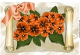 Pretty orange flowers on a scroll with butterflies & bow, A4
