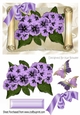 Pretty purple flowers on a scroll with butterflies & bow