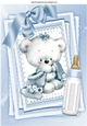 Cute little white bear with blue bow and bottle on stacker and lace A4