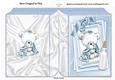 Cute little white bear with blue bow and  bottle on stacker and lace folded book