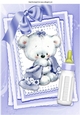 Cute little white bear with lilac bow and bottle on stacker and lace A4