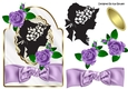Silhouette lady with purple roses and pretty bow