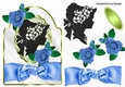 Silhouette lady with blue roses and pretty bow