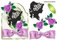 Silhouette lady with lilac roses and pretty bow