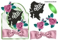 Silhouette lady with rose pink roses and pretty bow