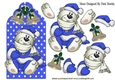 polar bear on blue star tag with bells