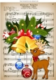 silent night music sheet with bells and little deer A4