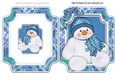 Snowman in blue hat and scarf folded quick card