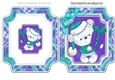 Cute little white bear in santa hat with purple present folded quick card