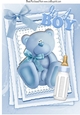 Cute little blue gingham bear with bow on lace stacker, A4  