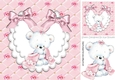 Cute little baby bear on lace bib with pink bows 8x8