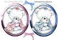 cute cuddly bears in pink and blue toppers with glass and bows