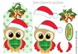 cute owl in santa hat on a snowflake tag with bells