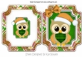 christmas owl in gold santa hat on folded card with bow