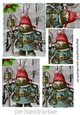 Gnome on a brige with snow and holly pyramids