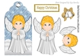 cute little Angel in white with gold bells on snow tag