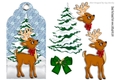 cute little deer with christmas tree on snow tag