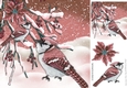 Pretty  pink birds in the snow with berries 8x8