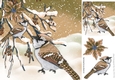 Pretty gold birds in the snow with berries 8x8