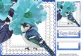 Pretty painted flowers with blue bird on lace 8x8
