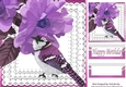Pretty painted flowers with lilac bird on lace 8x8