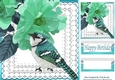Pretty painted flowers with turq bird on lace 8x8