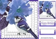 Pretty painted flowers with purple bird on lace 8x8