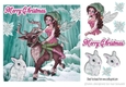 Fantasy faerie in pink riding a reindeer in the antartic snow