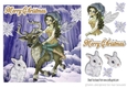 Fantasy faerie in gold riding a reindeer in the antartic snow