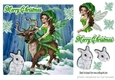 Fantasy faerie in green riding a reindeer in the antartic snow